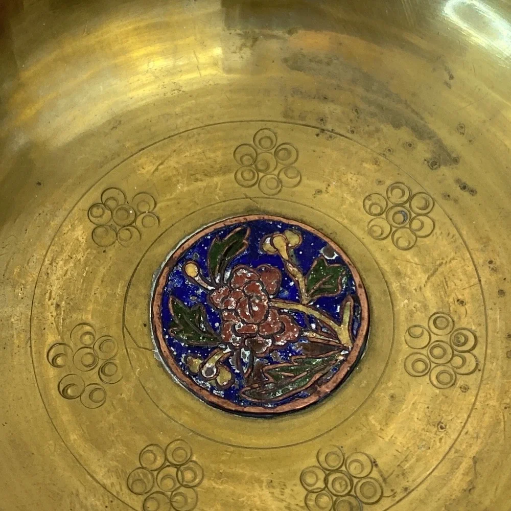 3 Small Chinese brass enamelware cloisonne bowl Floral